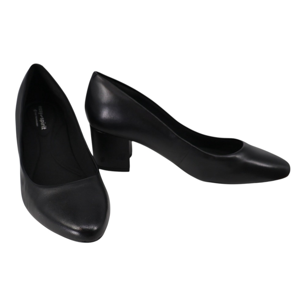 Easy Spirit Black‎ Leather Pointed Toe Block Heel Pumps Wide Width 8 W Unworn